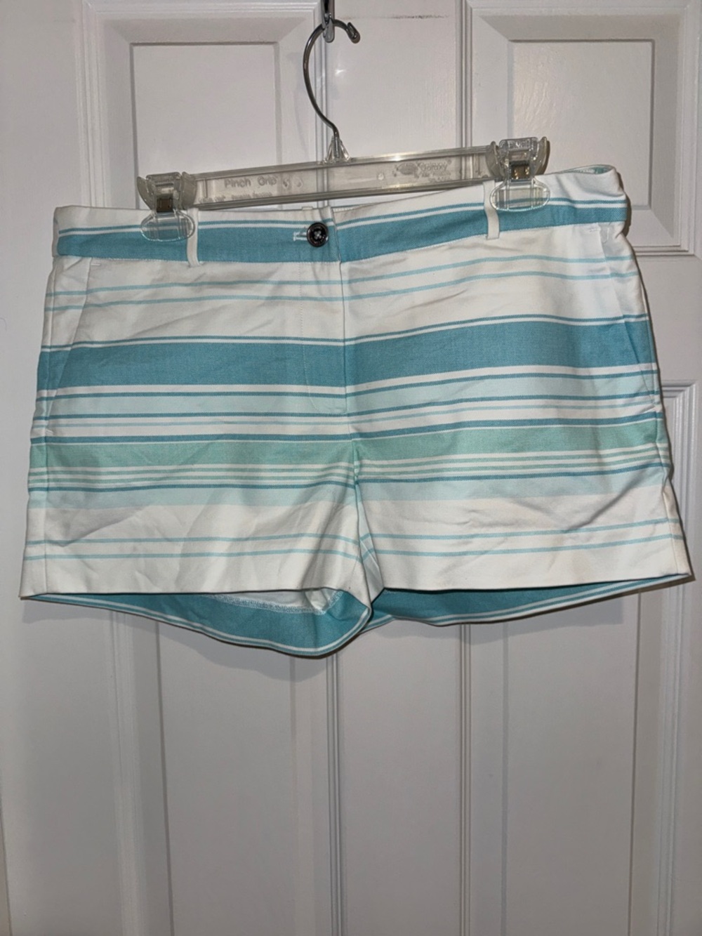 Michael Kors Aqua and White Striped Cotton Shorts. Size 8. EUC